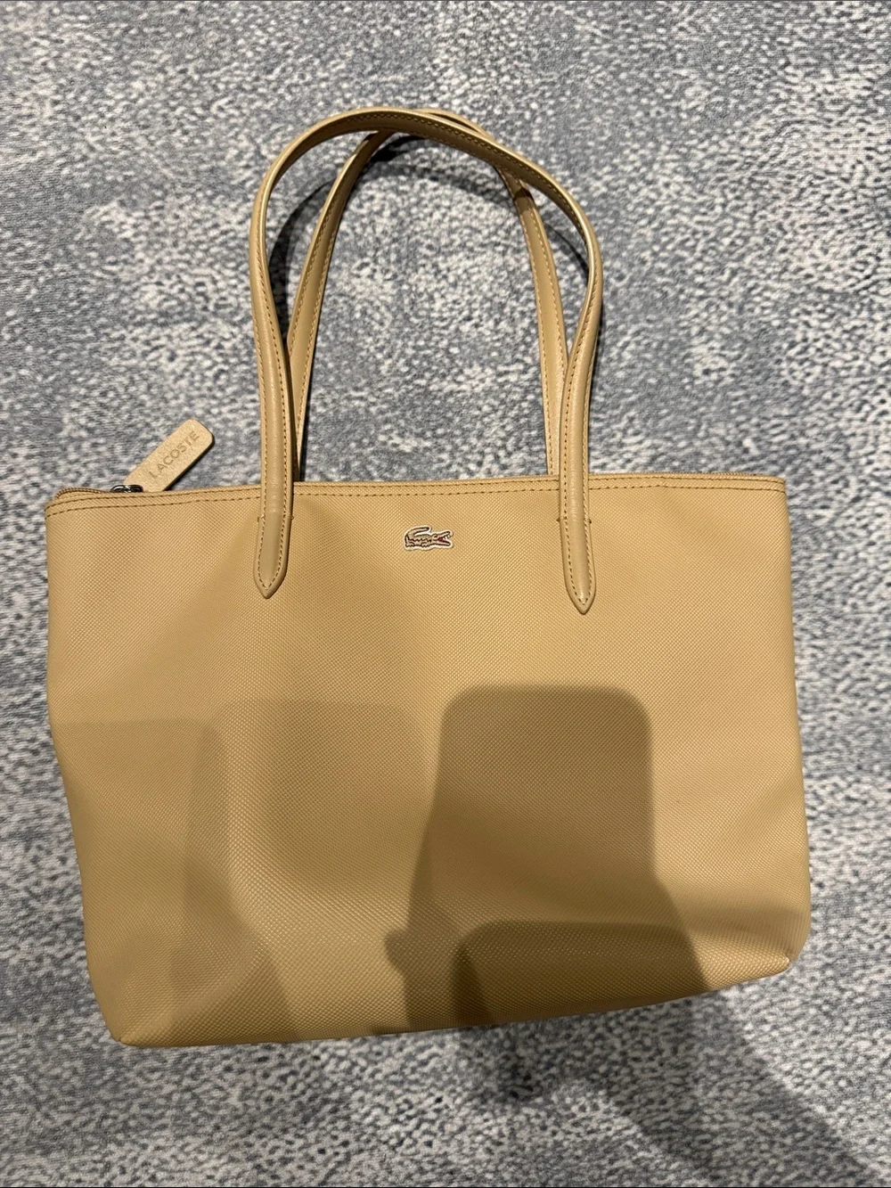Lacoste Pale Peach Leather Tote with Signature Croc